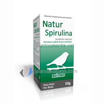 Avizoon Natur Spirulina 50gr, (Riche en bêta-carotène, il rehausse la couleur naturelle des plumes).