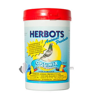 Herbots Optimix 300 gr (vitamines, de minéraux, d’oligo-éléments, d’acides aminés et d’extraits de plantes). Pour Pigeons